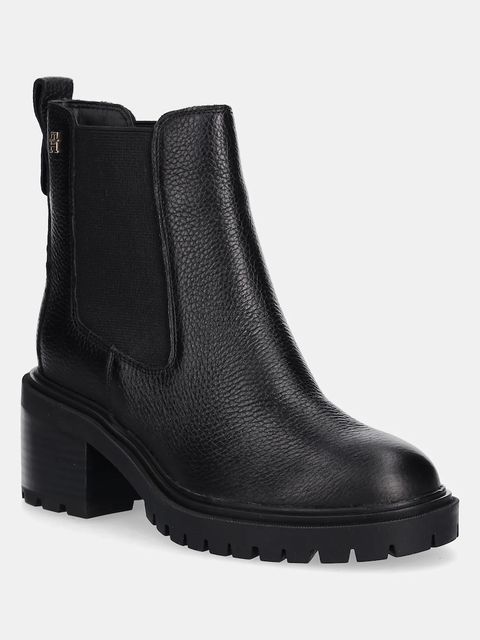 Tommy Hilfiger sztyblety skórzane TH LEATHER CHELSEA CLEATED HEEL damskie kolor czarny na słupku FW0FW08774 - zdjęcie produktu nr 1