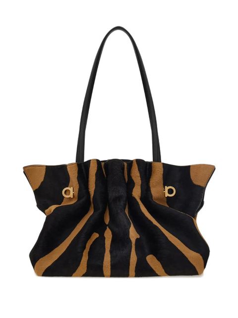 Ferragamo medium animal-print Gancini-pin shoulder bag - Black - zdjęcie produktu nr 1