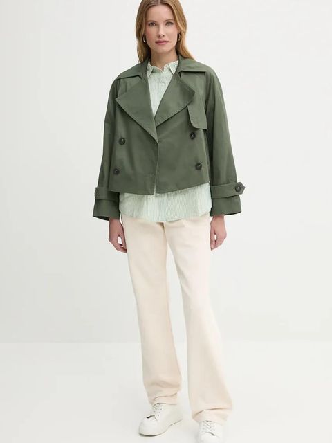 United Colors of Benetton kurtka bawełniana damski kolor zielony przejściowy dwurzędowy 2RGCDW034 - zdjęcie produktu nr 2