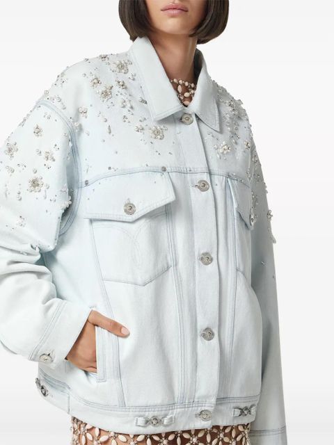 Versace pearl-embellished denim jacket - Blue
