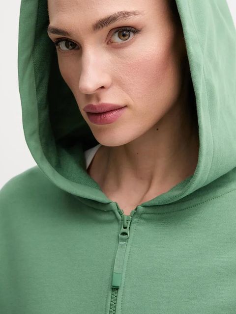 United Colors of Benetton bluza bawełniana damska kolor zielony z kapturem gładka 3UNID500R