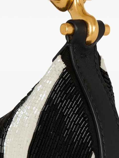 Balmain zebra-striped beaded shoulder bag - Black