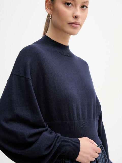 United Colors of Benetton sweter z dodatkiem wełny damski kolor granatowy lekki z półgolfem 1Y6SD2041