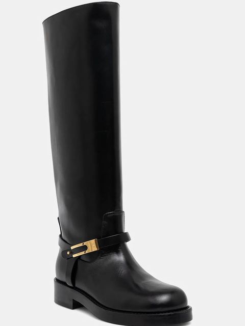 Elisabetta Franchi kozaki skórzane damskie kolor czarny na płaskim obcasie SA57B56E2 - zdjęcie produktu nr 1