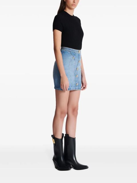 Balmain button-embellishment denim mini skirt - Blue