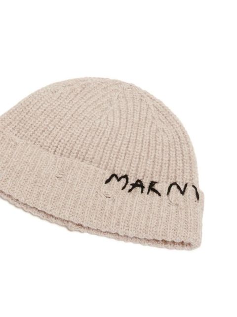 Marni logo-embroidered beanie hat - Neutrals
