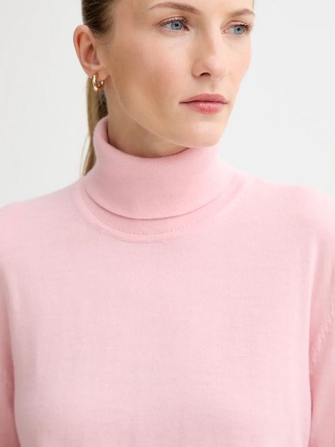 Calvin Klein sweter z dodatkiem wełny damski kolor różowy lekki z golfem LV044D371G