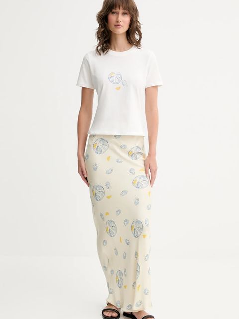 Never Fully Dressed spódnica Dorris kolor beżowy maxi rozkloszowana NFDSK697