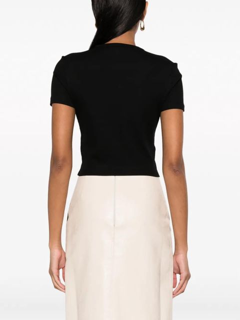 FENDI logo-embroidered cropped cotton-blend T-shirt - Black
