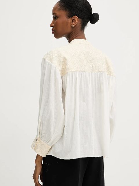 BOSS Orange bluzka bawełniana damska kolor beżowy z aplikacją 50546176 - zdjęcie produktu nr 2