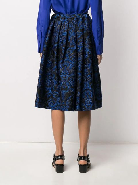 Comme Des Garçons pleated floral embroidered skirt - Blue