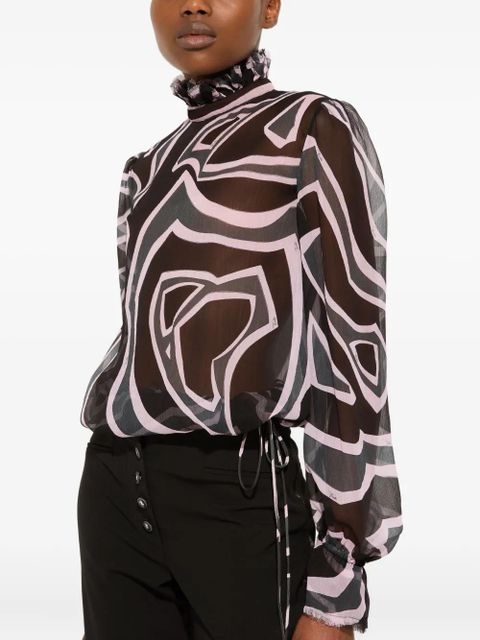 PUCCI labirinto print balloon-sleeves blouse - Black