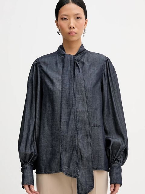 Karl Lagerfeld bluza jeansowa FLUID DENIM damska kolor granatowy gładka B1W11025 - zdjęcie produktu nr 1