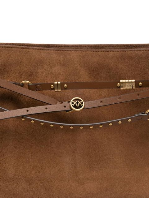 PINKO studded-strap logo-details shoulder bag - Brown