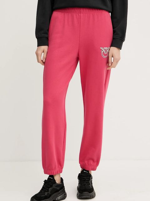 Pinko spodnie dresowe bawełniane damskie kolor czerwony z aplikacją 104790 A2G8 - zdjęcie produktu nr 1