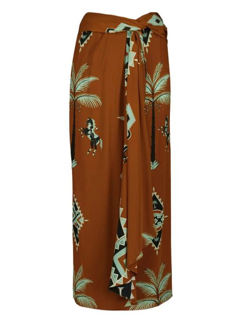 Johanna Ortiz wrap horses palms print midi draped skirt - Brown - zdjęcie produktu nr 1