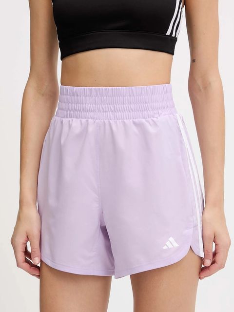 adidas Performance szorty treningowe Pacer damskie kolor fioletowy gładkie high waist JX4852 - zdjęcie produktu nr 1