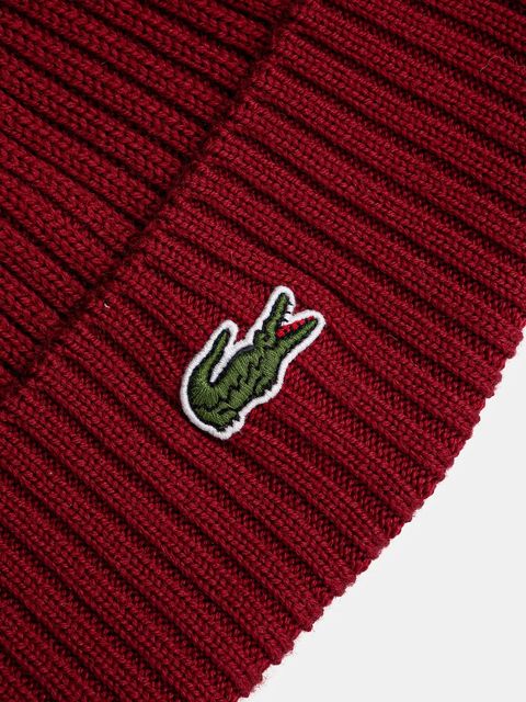 Lacoste czapka wełniana kolor czerwony z cienkiej dzianiny wełniana RB0001
