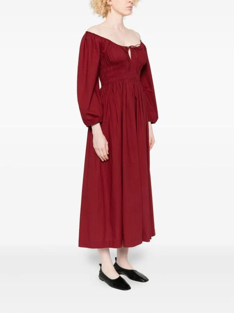 DÔEN Quintessa puff-sleeve smocked dress - Red