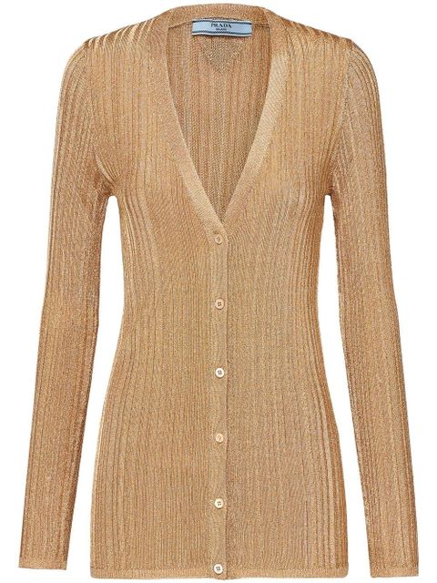 Prada V-neck lamé cardigan - Gold - zdjęcie produktu nr 1