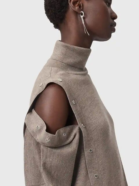 AllSaints sukienka wełniana UMI kolor beżowy mini dopasowana W071DD - zdjęcie produktu nr 2