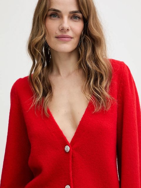 Morgan kardigan z dodatkiem wełny damski kolor czerwony MGOJI