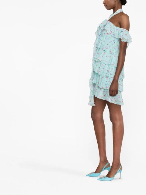 Alessandra Rich floral-print ruffled dress - Blue