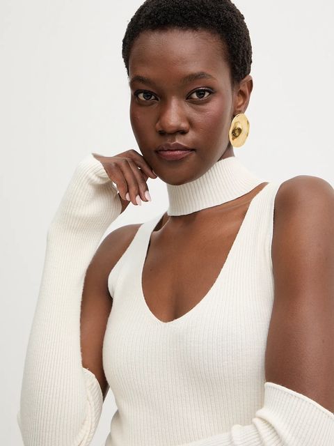 Haveone kamizelka damski kolor beżowy lekki z półgolfem MFP-P162