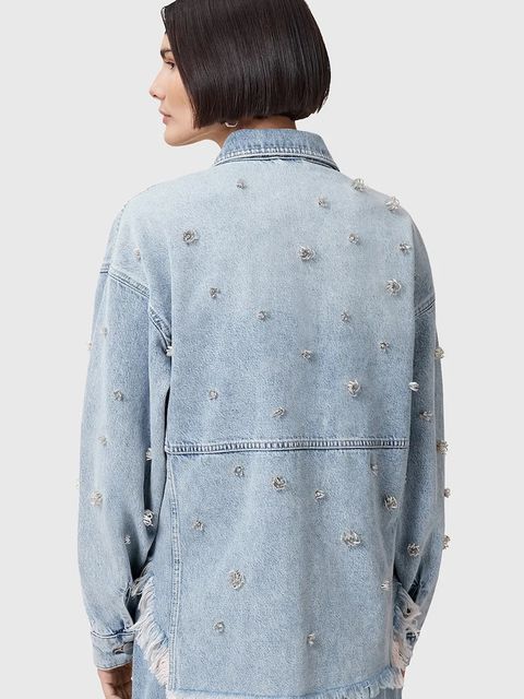 AllSaints kurtka jeansowa bawełniana HETTIE kolor niebieski przejściowa oversize W106PC