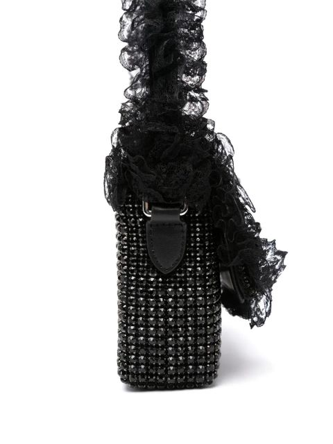 Self-Portrait crystal-embellished lace-detail shoulder bag - Black
