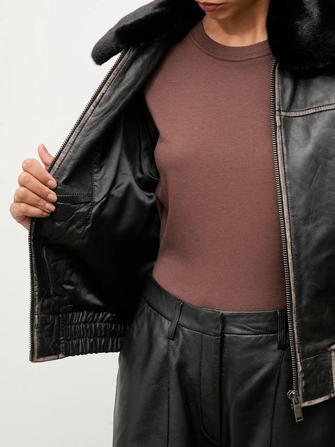 Answear.LAB kurtka skórzana kolor czarny przejściowa