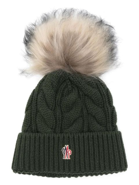 Moncler Grenoble pompom-detail beanie hat - Green - zdjęcie produktu nr 1