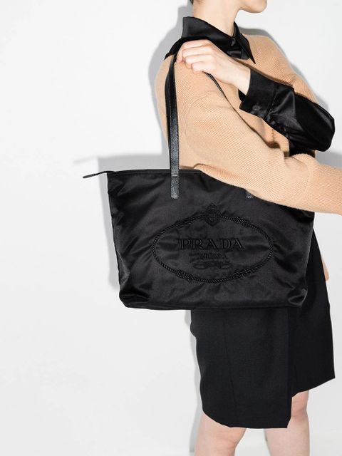 Prada Re-Nylon embroidered tote bag - Black