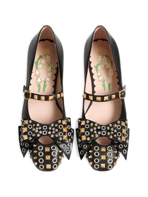 Valentino Garavani Mary-Jane Bowow ballerina in kidskin with studs - Black