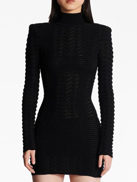 Balmain long-sleeve textured minidress - Black - zdjęcie produktu nr 2