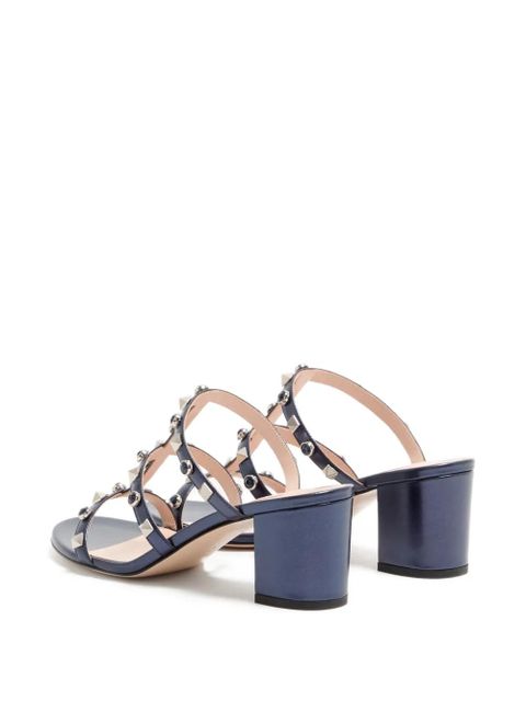 Valentino Garavani Rockstud slide sandals in laminated nappa with cabochon 60mm - Blue