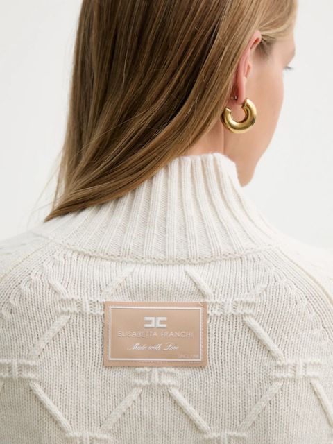 Elisabetta Franchi sweter wełniany damski kolor beżowy z golfem MK55T57E2