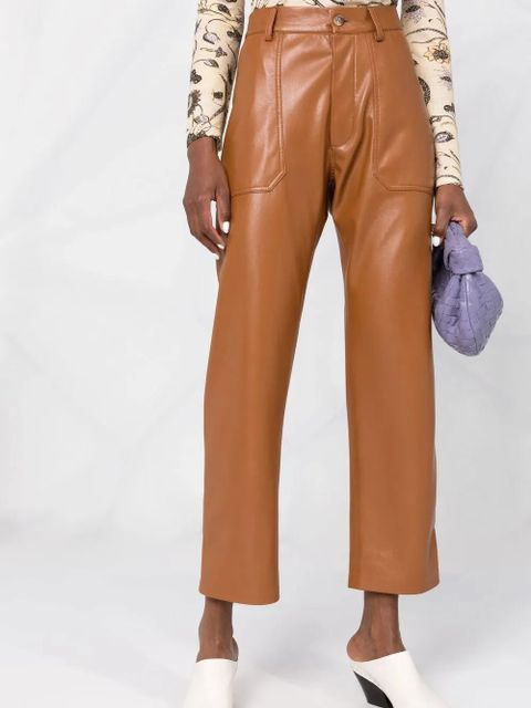 Nanushka faux-leather straight-leg trousers - Brown