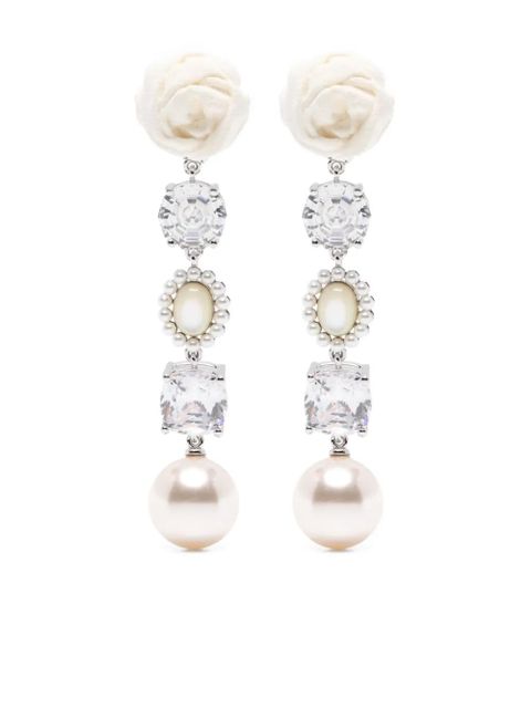 SHUSHU/TONG crystl-embellishment pearl drop earrings - Silver - zdjęcie produktu nr 1