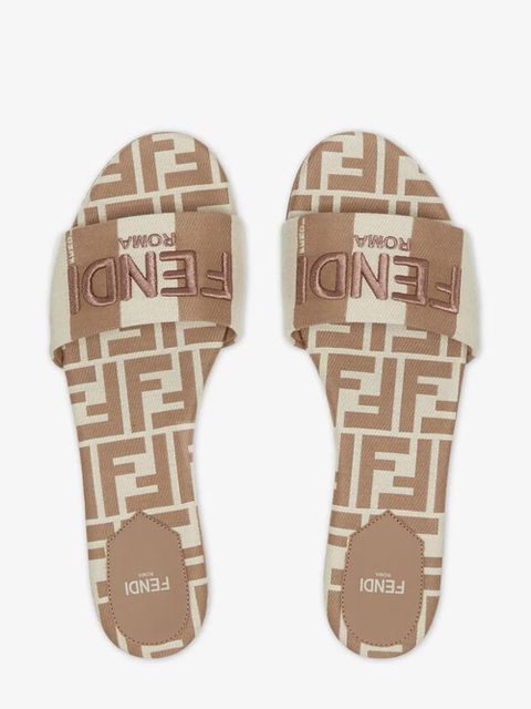 FENDI Signature Beige fabric slides - Neutrals