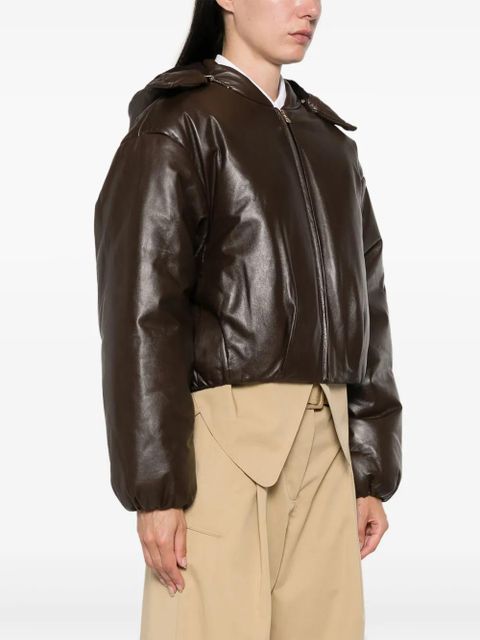 SANDRO leather puffer jacket - Brown