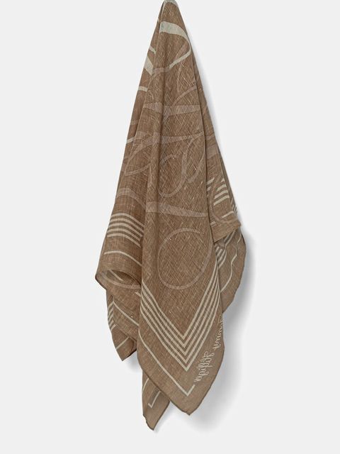 Tommy Hilfiger chusta lniana damska kolor brązowy wzorzysta AW0AW17491 - zdjęcie produktu nr 1