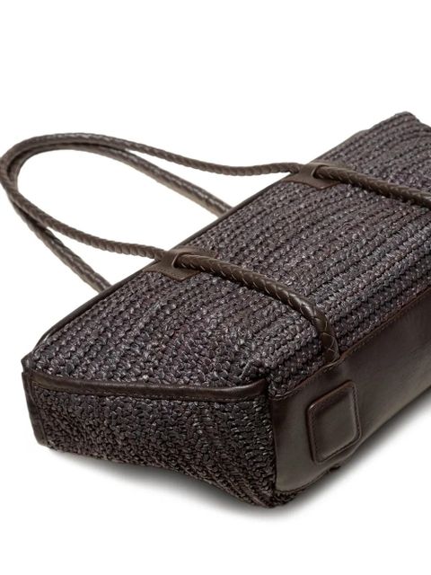 Hereu leather-framed raffia shoulder bag - Brown