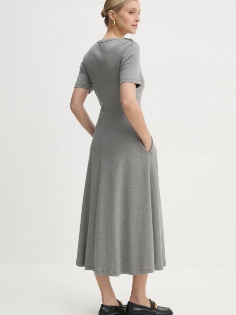 Tommy Hilfiger sukienka bawełniana kolor szary midi rozkloszowana WW0WW43838