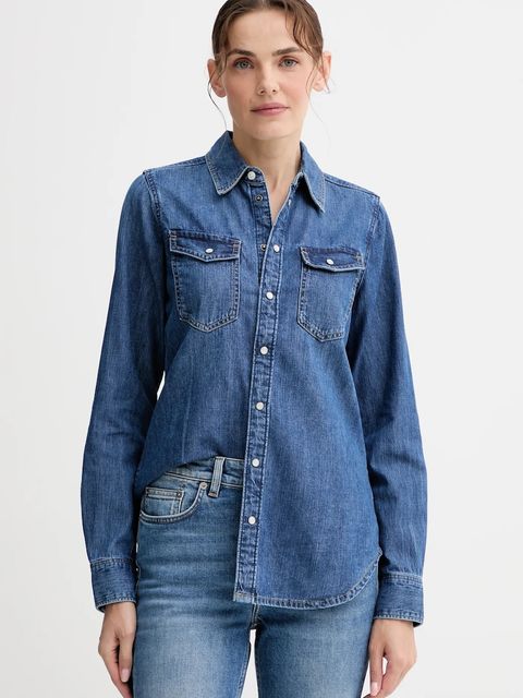 G-Star koszula jeansowa damska kolor niebieski regular z kołnierzykiem klasycznym D27714.D252 - zdjęcie produktu nr 1