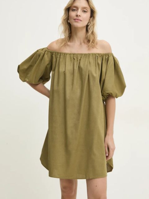 Answear.LAB sukienka z lnem kolor zielony mini oversize