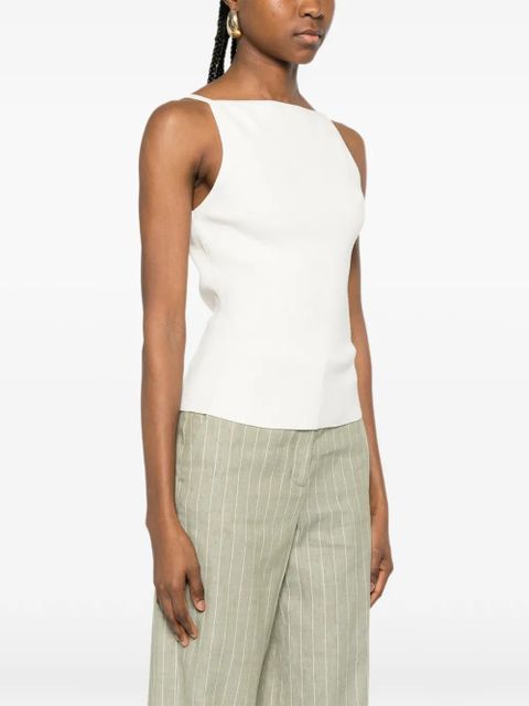 Maje square-neck ribbed top - Neutrals