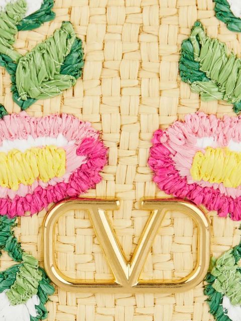 Valentino Garavani floral-embroidered bucket bag - Neutrals