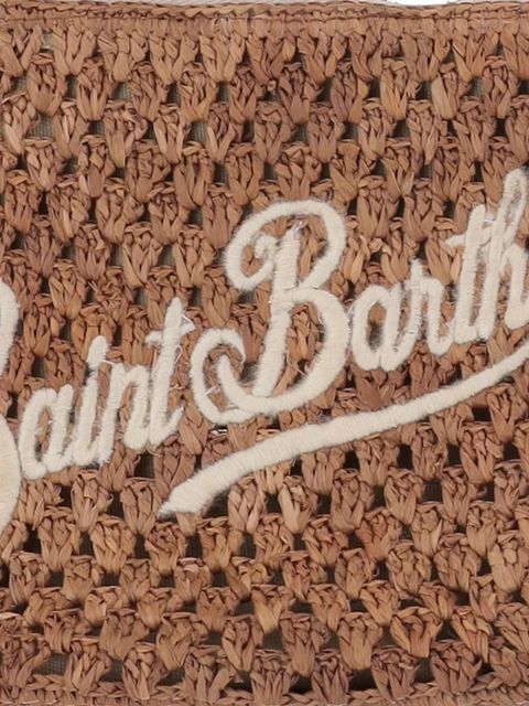 MC2 Saint Barth Raffia perforated logo-lettering clutch bag - Brown