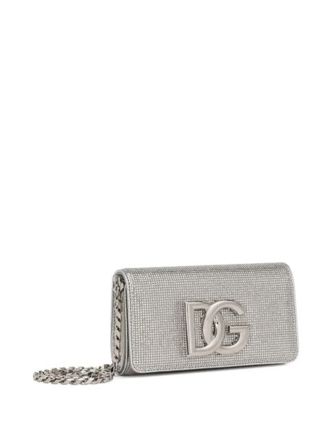 Dolce & Gabbana logo-plaque crystal-embellished crossbody bag - Grey